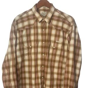 Lucky Brand Tan and Cream Plaid Shirt